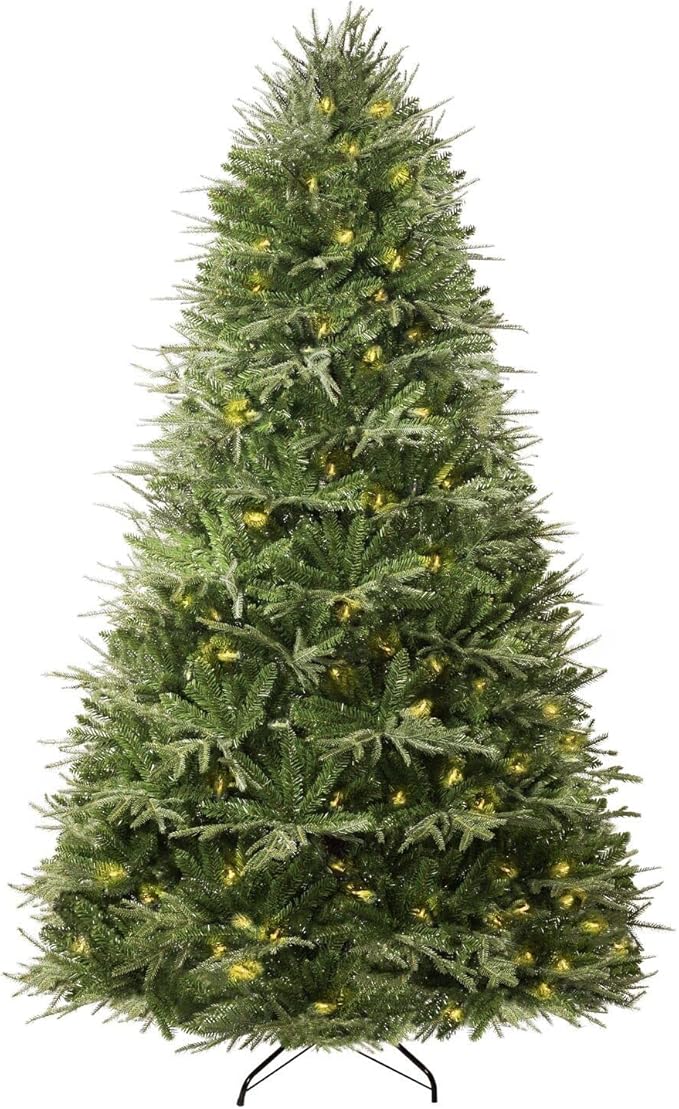Camden 7.5ft Prelit Artificial Christmas Tree with Foot Pedal, 2755 Branch Tips, 600 Warm Lights and Metal Stand, 58" Wide Realistic Hinged Christmas Tree with Lights by Naomi Home