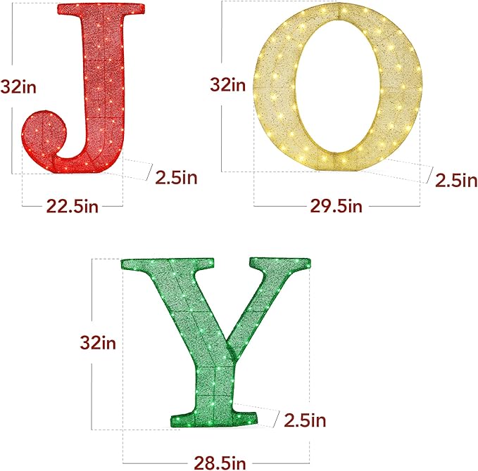Best Choice Products 3-Piece Christmas Joy Yard Decoration, 32in 3D Lighted Outdoor Holiday Décor w/ 150 LED Lights, Ground Stakes - Red/Gold/Green