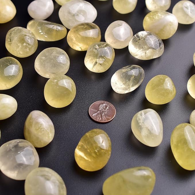 Polished Stone Set Citrine Crystals, 0.8" Handpicked Tumbled Gemstones Rocks, Pebbles for Reiki, Chakra, Healing, Home Decor