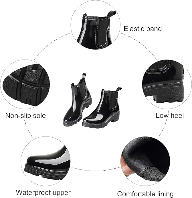 Women's Short Rain Boots Waterproof Slip On Ankle Chelsea Booties