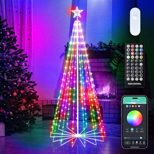 Smart Christmas Cone Tree LED Lights, 7ft 295 Music Sync with Remote APP and Pattern, Local Control and Text Displayable, 16 Million Colors Light Show Tree for Indoor Outdoor Decorations