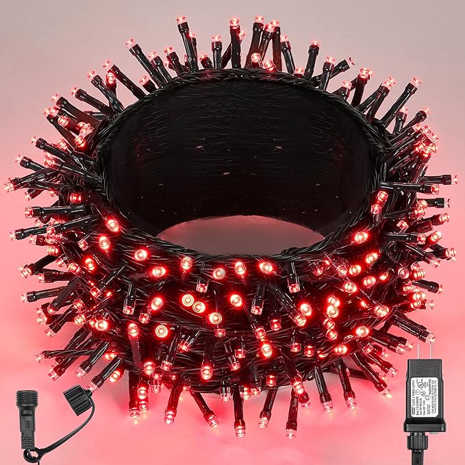 WBao Christmas Lights Indoor Outdoor 300LED 108ft, Super Bright LED Christmas String Lights with UL Certified, 8 Light Modes, Timer, Connectable & Waterproof for Trees, Patio, Xmas Party Decor, Red