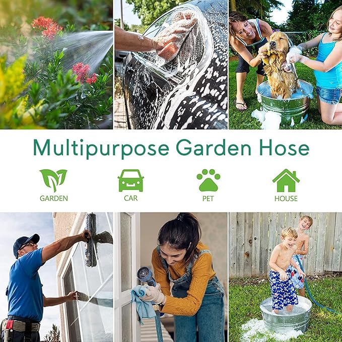 100 FT Expandable Garden Hose, 2025 New No Kink Water Hose 100ft, 10 Pattern Nozzle, Leakproof Solid Brass Fittings, Extra Strong Outer Fabric, Durable 3-Layer Latex Core, Ultra Lightweight, No Tangle