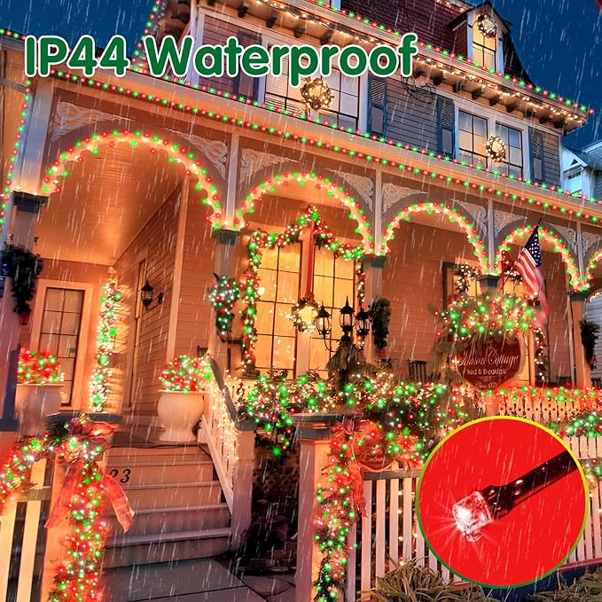 XURISEN 403FT 1000 LED Christmas Lights Outdoor Green Wire String Lights 8 Modes with Timer Memory Waterproof Fairy Light Plug in for Xmas Tree Wedding Yard Party Holiday Decorations(Red+Green)