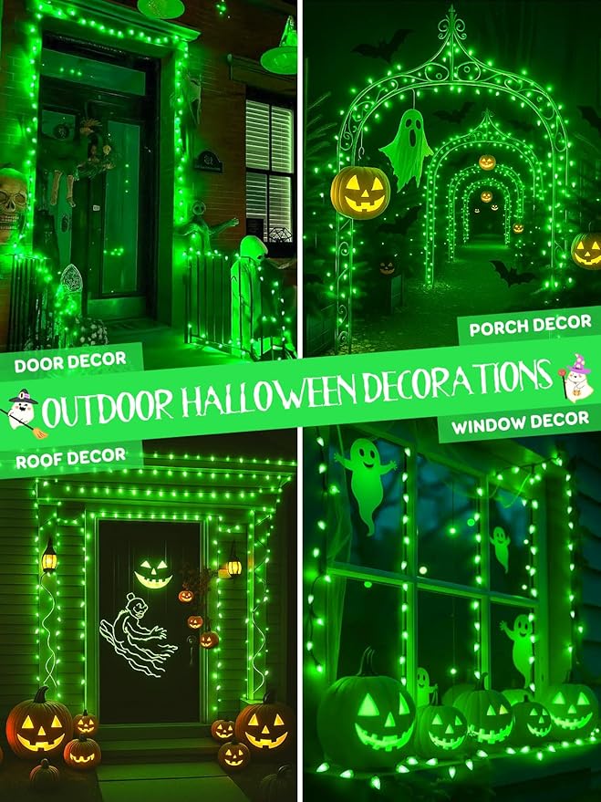 Upgraded 250LED C6 Connectable Halloween String Lights, 82FT Waterproof Green Lights for Outside, Fairy Twinkle Light Plug in with 13 Modes & Timer for Outdoor Indoor Party Tree Halloween Decorations