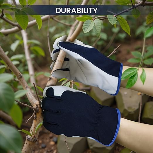 Gardening Gloves, Garden Gloves for Women and Men, Thorn Proof Working Gloves, Durable Leather Work Garden Gloves for Yard & Outdoor Work, Blue, M