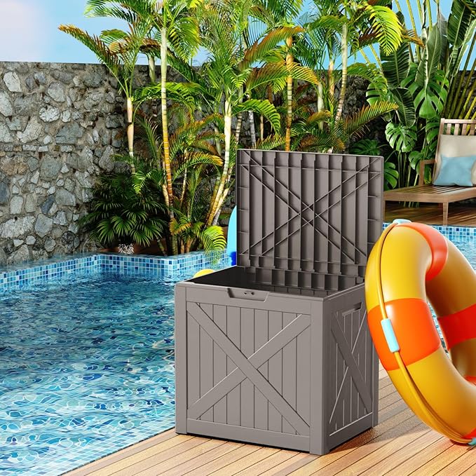 32 Gallon Waterproof Outdoor Storage Box, UV Resistant Resin Deck Box with Hydraulic Rod for Reinforced Stability, Perfect for Patio, Garden, and Pool, Black