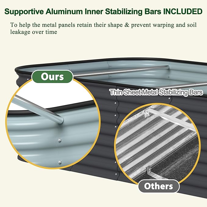 MUPATER 24''H Raised Garden Bed, 8x4FT Galvanized Raised Garden Bed W/ 3 Aluminum Support Rods, Mutli in 1 Modular Raised Planter Box Outdoor for Vegetables, Plants, Grey