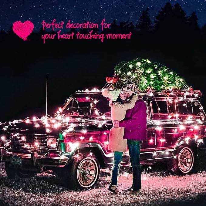 Christmas Pink Mini String Lights - 100 Count 25 Feet Detachable Incandescent Bulb Waterproof Fairy Lights Plug in for Indoor Outdoor Party Patio Xmas Tree Valentine's Day Decoration, White Wire