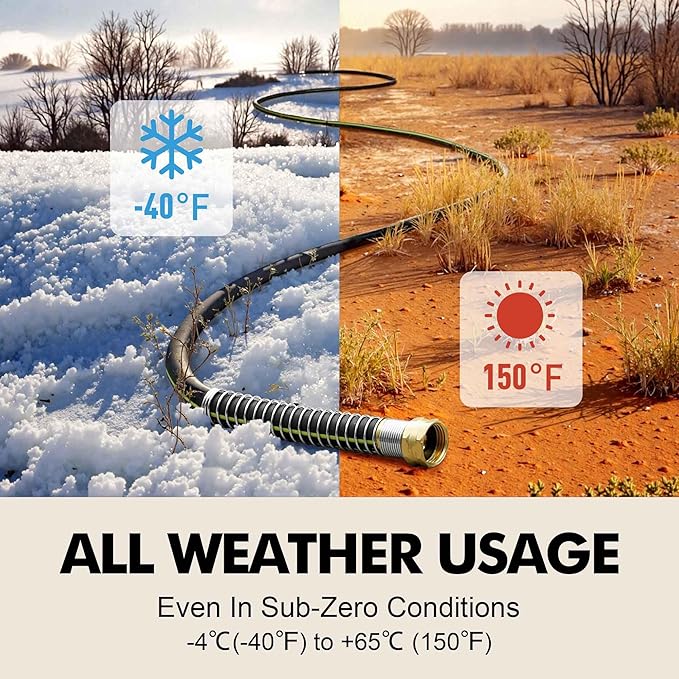 Rubber Garden Water Hose 100ft, 5/8" Leak Proof Garden Hose with Brass Connector, Flexible Hose Pipe for Lawn, Watering Cleaning & Washing