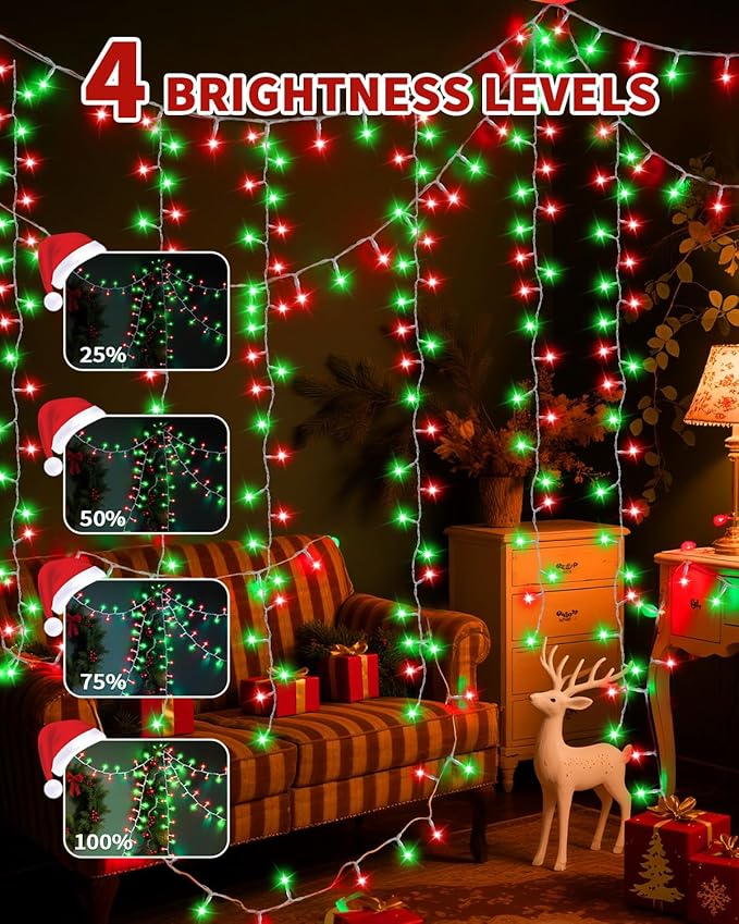 1200 LED 403FT Christmas Lights String Outdoor Indoor, Red Green Xmas Tree Lights, Plug in Twinkle Fairy Light with Remote Timer Dimmable for Room Yard Holiday Party Wedding Camping Decor