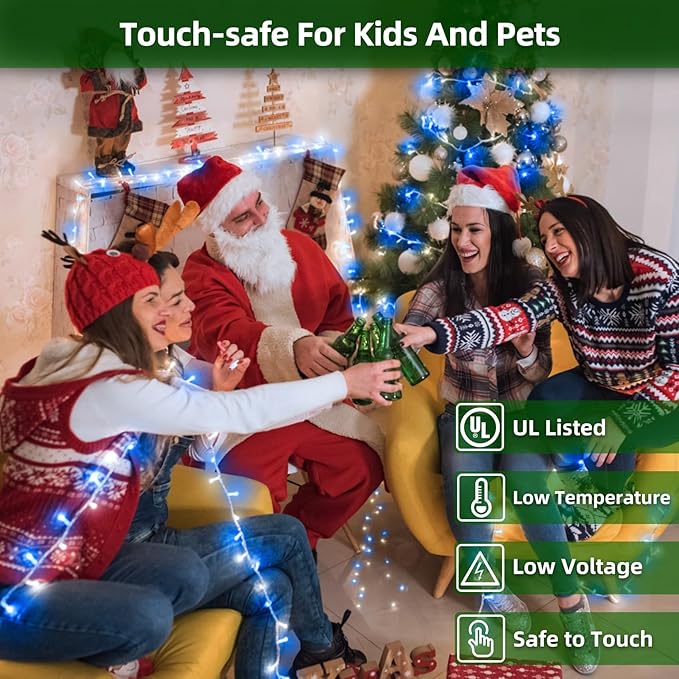 750 LED Chrstmas Lights, 240ft Outdoor Christmas String Lights with 12 Modes, Blue Cool White LED String Lights with Timer Dimmable Waterproof for Tree Fence Xmas Wedding Party Decor Blue & Cool White