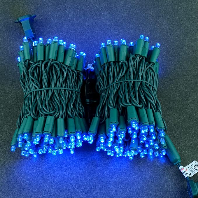 YULETIME Blue Wide Angle LED Christmas Lights 200 Count 50 ft, Pack of 2 Strands 25 ft 100 Lights UL Certified Commercial Grade String Light Set (Blue)