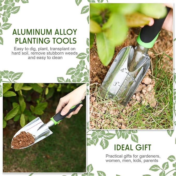 Honoson Garden Hand Trowel Transplant Trowel with Measurements Aluminum Alloy Planting Tools with Rubber Handle Small Gardening Hand Tools Shovels for Gardening Cultivating Transplanting Supplies