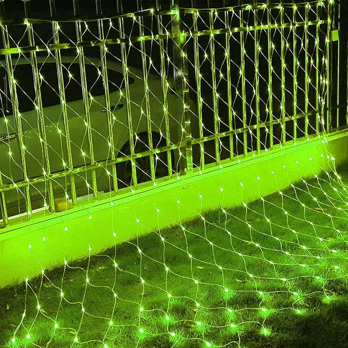 Dazzle Bright St. Patrick's Day 200 LED Net Lights, 9.8 FT x 6.6 FT Connectable Mesh Lights Clear Wire with 8 Lighting Modes, Christmas Decorations for Indoor Outdoor Bush Yard Garden Decor (Green)