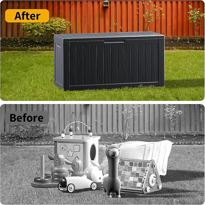 80 Gallon Waterproof Large Resin Deck Box Indoor/Outdoor Lockable Storage Container and Seating for Garden, Pool, and Patio (80 Gallon, Black)