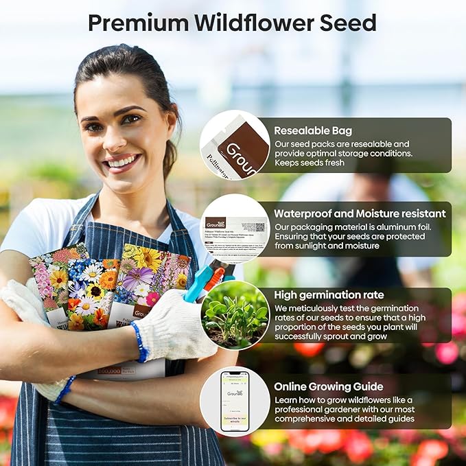 Wildflower Seeds Mix, 2 Oz, 50,000+, 28 Varieties Flowers Seeds for Planting, Annual Perennial Garden Seeds to Attract Bees, Butterflies & Birds