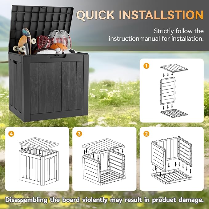 KAMABOKO 32 Gallon Resin Deck Box 2 Pack Outdoor & Indoor Waterproof Storage Box for Garden Tools, Package Delivery, Pool Supplies, Patio Cushions, Black(Set of 2)