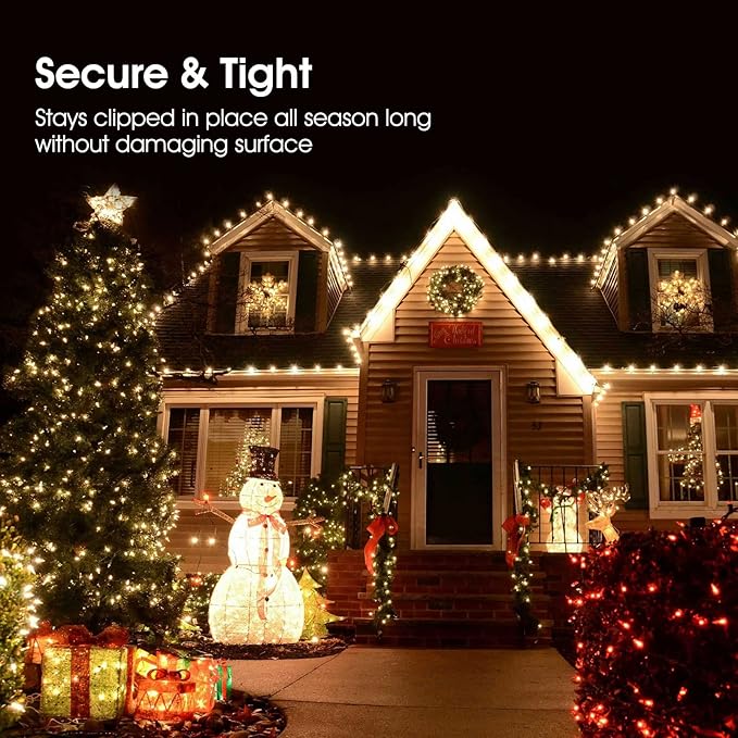 C9 Led Christmas String Lights 68Ft 100 LED with All in One Clips Outdoor Waterproof Strawberry Roof Lights, Commercial Grade Extendable for Indoor Outside Roofline Home Xmas Decoration, Warm White