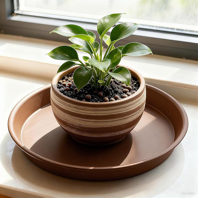 Plant Saucer 14 inch, Heavy Large Planter Durable Thicker Plastic Plant Trays for Indoors and Outdoor, Plant Saucer Drip Trays,Brown (14" - 3 Pack)