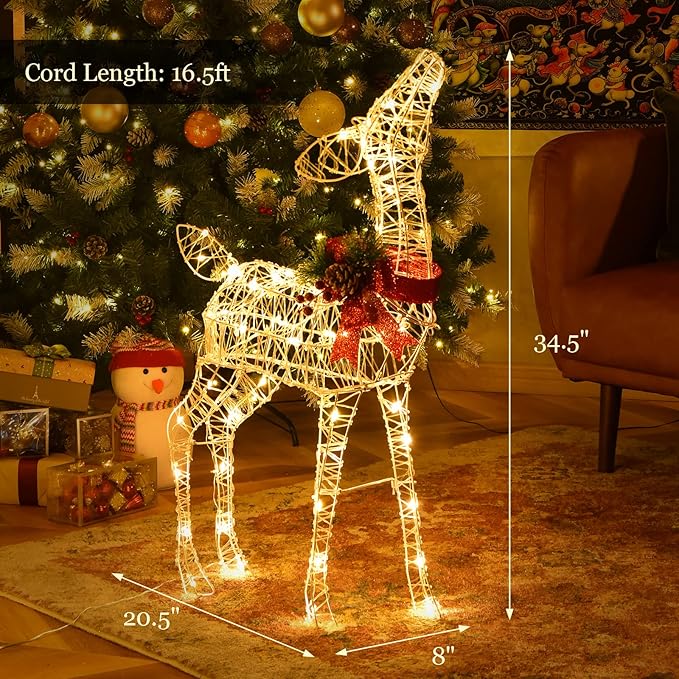 Tangkula 2 Pieces Christmas Lighted Reindeer Set, Outdoor Yard Xmas Decorations with 170 LED Lights, Artificial Christmas Deer with Ground Stakes, Indoor/Outdoor Festive Holiday Decoration