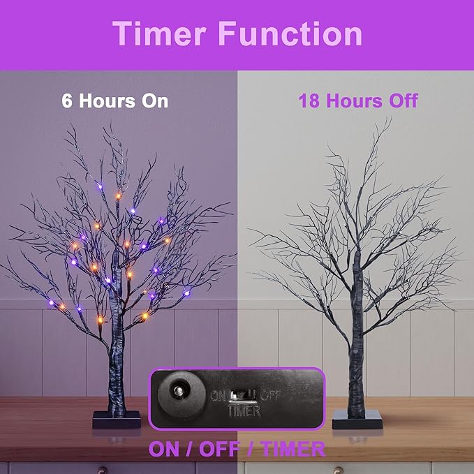 LIGHTSHARE 26IN Halloween Willow Bonsai 20LED Lights Artificial Black Spooky Tree Purple for Home, Festival, Nativity, Party, and Christmas Decoration, Plug in or Battery