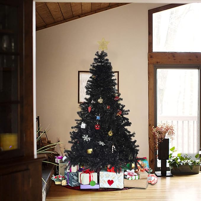 Black 7ft Artificial PVC Christmas Tree with 1000 Tips Gorgeous Faux-Pine Halloween Xmas Tree
