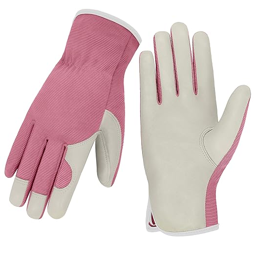 Gardening Gloves, Garden Gloves for Women and Men, Thorn Proof Working Gloves, Durable Leather Work Garden Gloves for Yard & Outdoor Work, Purple, L