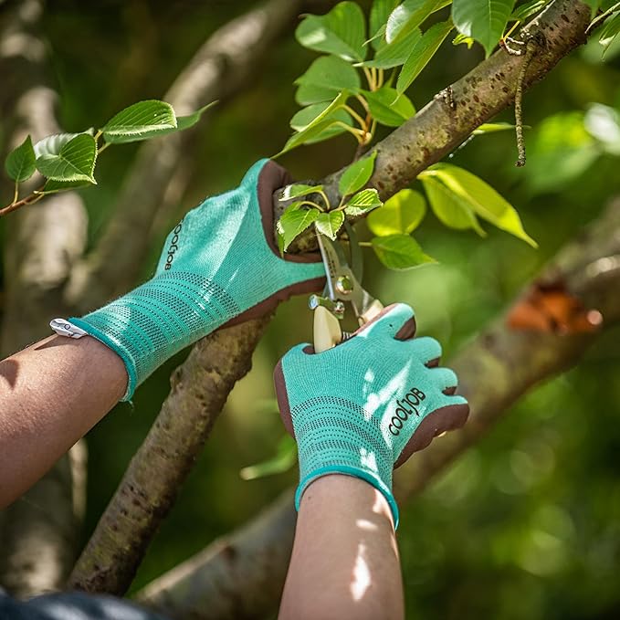 COOLJOB 2 Pairs Breathable Gardening Gloves for Women Medium, Stretch Soft Modal Base with Non Slip Rubber Coating, Palm Dipped Grip Work for Gardener Worker in Lawn Yard Factory Garden