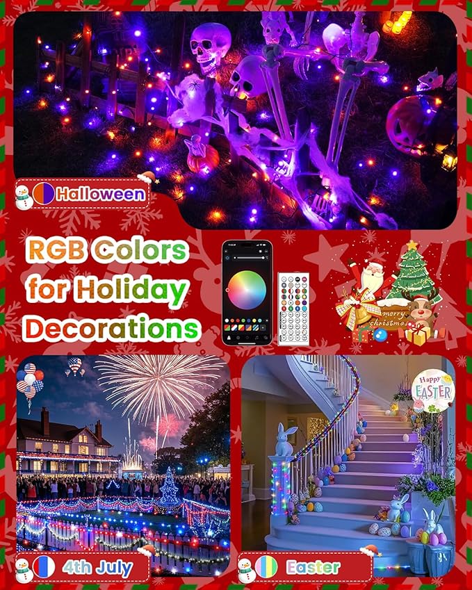 Smart Color Changing Christmas String Lights, 82FT 200LED App Control RGB LED String Lights with Remote & Timer, Waterproof Twinkle Christmas Tree Lights Indoor Outdoor Holiday Xmas Tree Decorations
