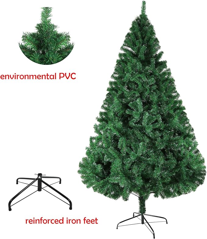 8ft Artificial PVC Christmas Tree with 1500 Tips & Metal Stand Gorgeous Faux-Pine Xmas Tree Seasonal Holiday Decoration for Home,Office and Party