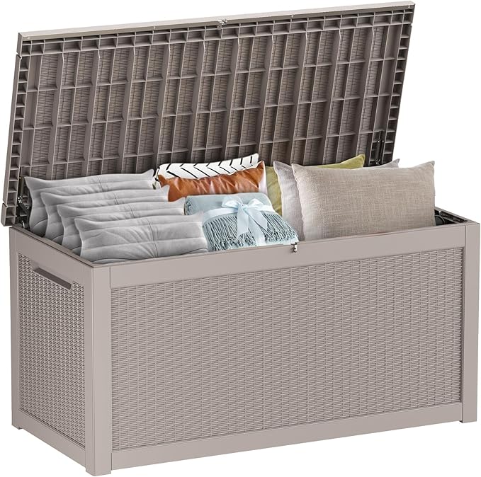 268 Gallon Outdoor Storage Box - Waterproof Patio Furniture, Garden Tools, Cushions, Pool Accessories Outside Storage Resin Box,Grey