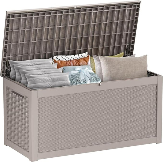 268 Gallon Outdoor Storage Box - Waterproof Patio Furniture, Garden Tools, Cushions, Pool Accessories Outside Storage Resin Box,Grey