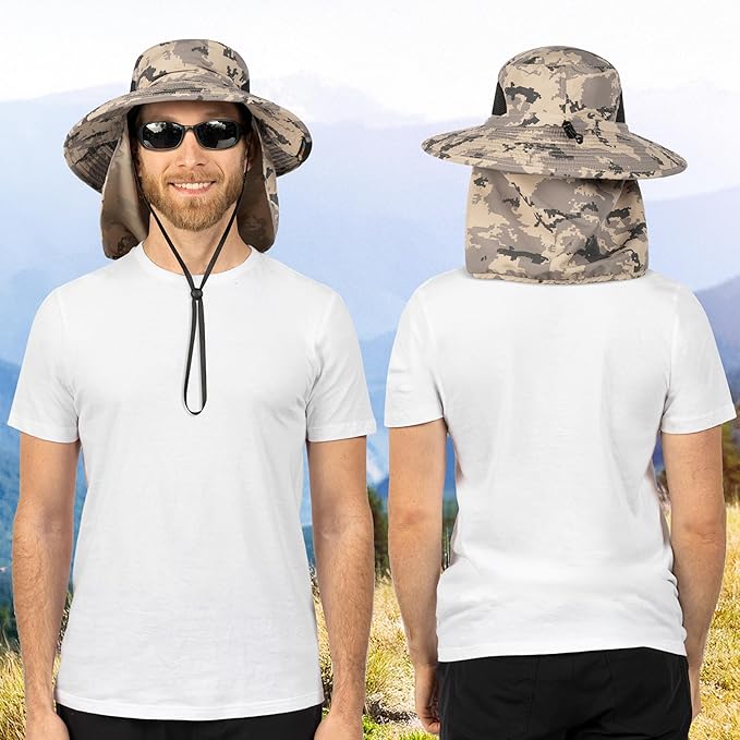 SUN CUBE Wide Brim Sun Hat Men Women, Fishing Hats Sun UV Protection, Mens Hiking Bucket Hat Safari Beach Boonie, UPF 50+