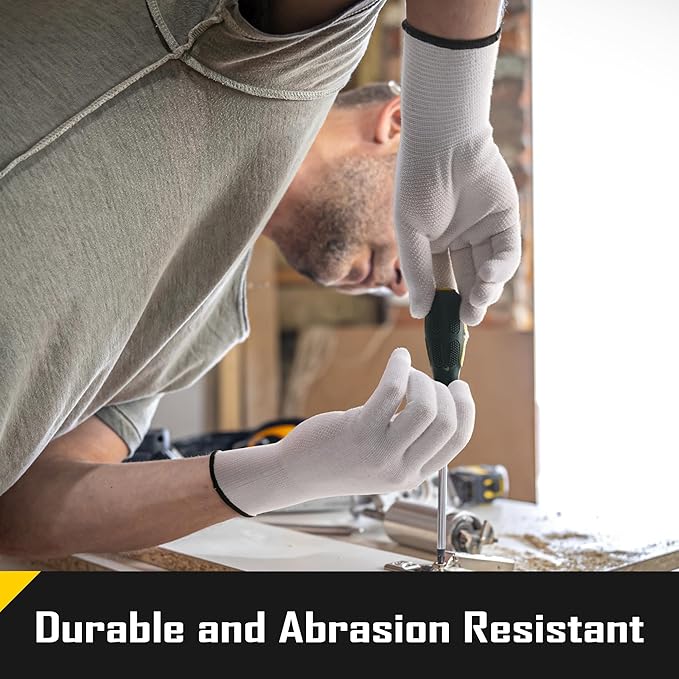 COOLJOB 12/60 Pairs Cotton Work Gloves with Non-Slip Grip Dots, Breathable Lightweight Gloves for Construction Gardening