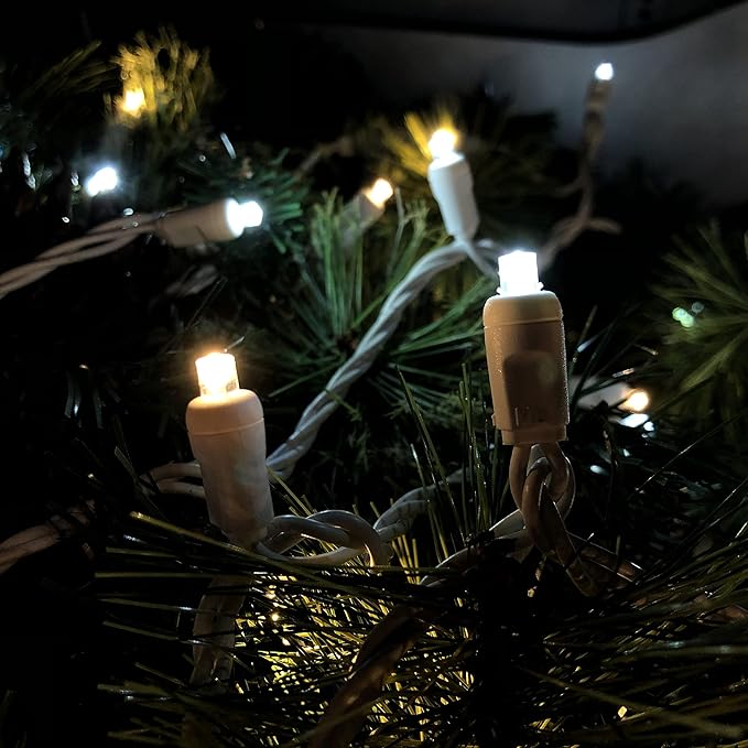 5MM Christmas Lights Warm White and Cool White LED String Lights, 50 LEDs 120V UL, 17FT White Wire Christmas Lights for Indoor & Outdoor Use, Holiday Party Decorations,Trees, Light Displays