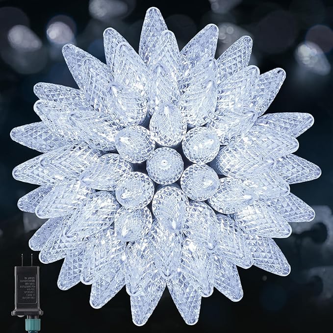 Minetom C9 Christmas Lights Outdoor, 72 FT 110 LED C9 String Lights, 8 Modes & Timer Connectable Waterproof for Christmas Tree Light Indoor Outdoor Roofline Patio Outside Yard Xmas Decor, White