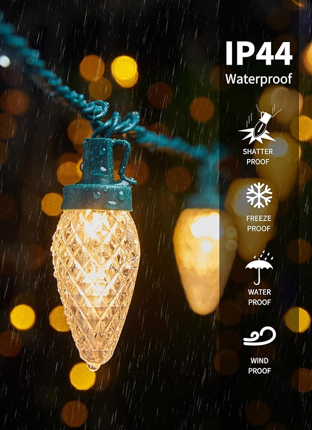 C9 LED Christmas Lights Outdoor, 81 Feet 100 LED String Lights With Timer & 8 Lighting Mode, Waterproof Commercial Grade Extendable for Indoor Outside Roofline Patio Home Xmas Decoration, Warm White