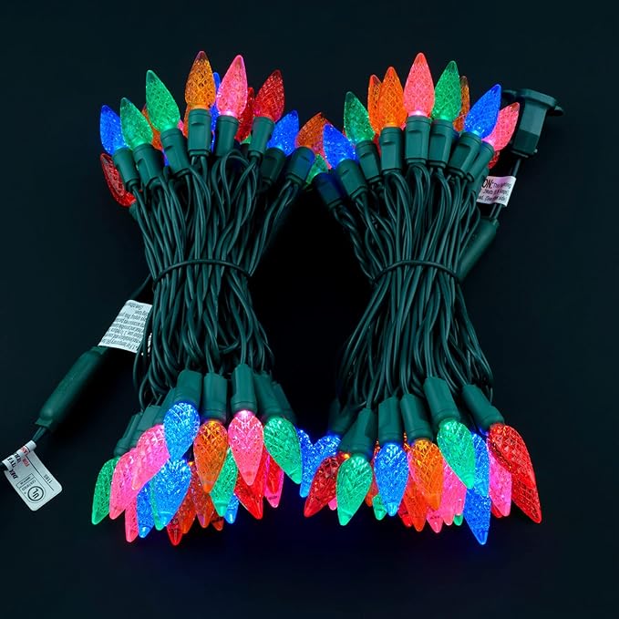 YULETIME Multicolor C6 Strawberry LED Christmas Lights, 33 ft 100 Count 4" Spacing One-Piece High Waterproof UL Certified String Light (Multi-Colored)