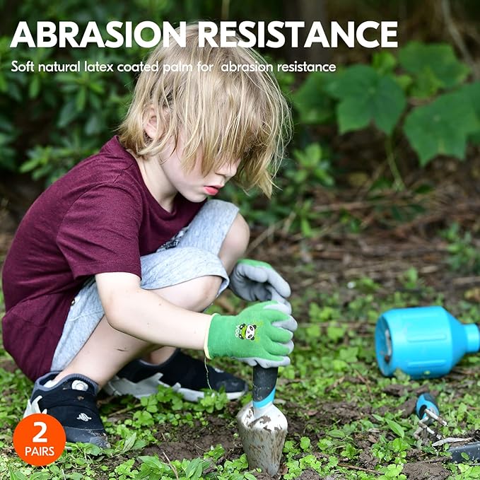 Vgo... 2-Pairs Age 3-5Kids Garden Gloves, Bamboo Fibre Toddler Gardening Gloves, Children Yard Safety Work Gloves,Rubber (Size XXXS, Green, KID-RB6026)