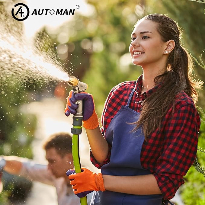 AUTOMAN Garden Hose Nozzle Sprayer - High Pressure 100% Metal Water Spray Nozzle With 4 Patterns - Heavy Duty for Watering Plants, Lawns, Washing Cars & Pets