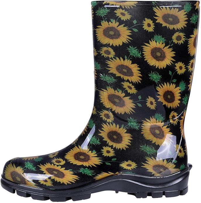 Asgard Women's Mid Calf Rain Boots Printed Waterproof Rubber Boots Short Garden Shose