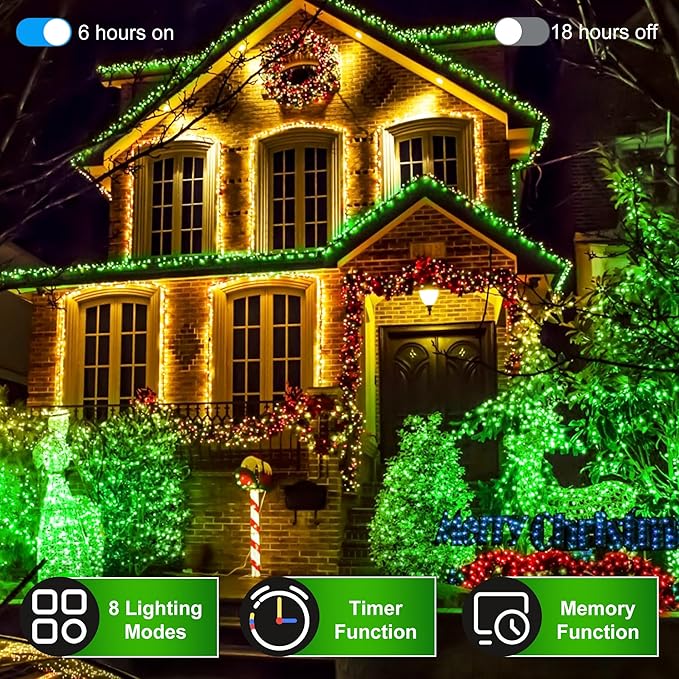 750 LED Christmas Lights Outdoor, 246ft 8 Modes Fairy Lights for Outside, IP44 Waterproof for Xmas Patio Yard Fence Deck Balcony Garden Decor Green