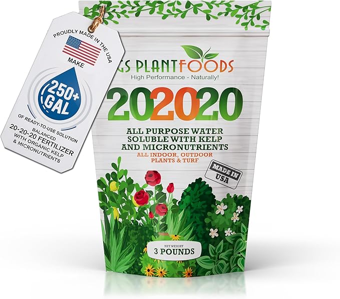 20-20-20 Plant Fertilizer by GS Plant Foods- All Purpose Water Soluble Plant Food with Kelp & Micronutrients (3 Pounds) - Suitable for All Plants, Turf, Indoor & Outdoor Plants