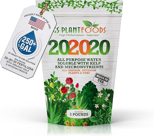 20-20-20 Plant Fertilizer by GS Plant Foods- All Purpose Water Soluble Plant Food with Kelp & Micronutrients (3 Pounds) - Suitable for All Plants, Turf, Indoor & Outdoor Plants