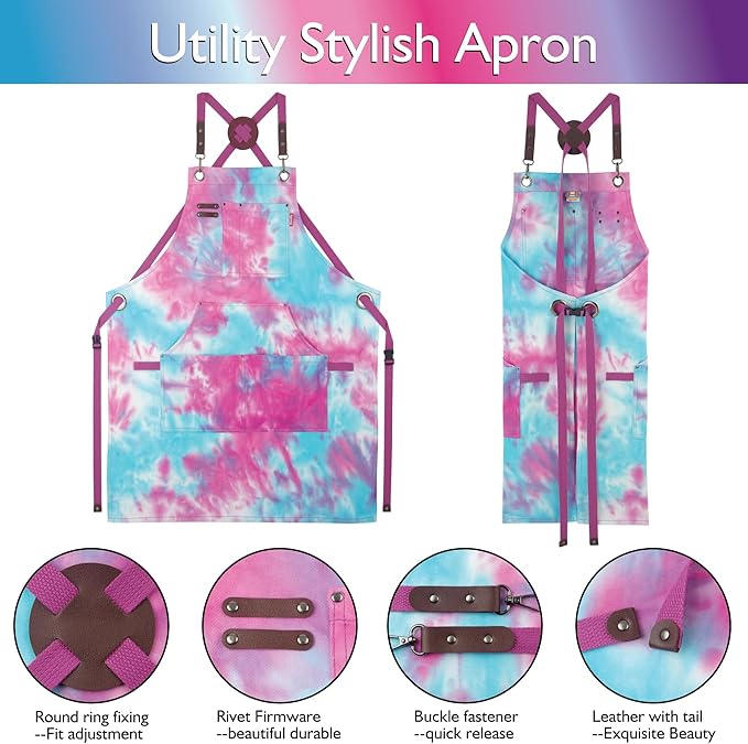 5 Pack Kitchen Apron, Work Apron, Canvas, Multiple Pockets, Gardening, Painting, BBQ, Artist, Carpenter, Sizes M to XXL, Phantom Blue