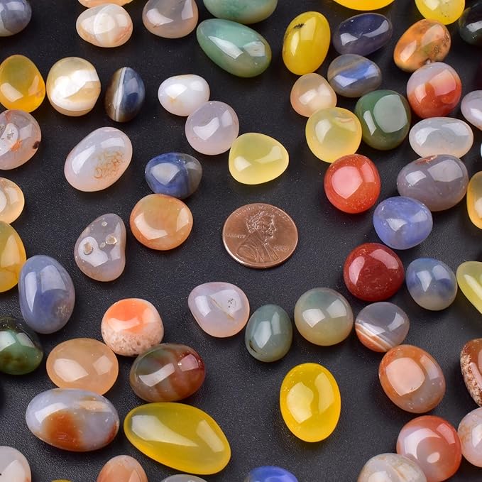 Polished Colorful Agate Crystal Stone Set - 72 Pcs, 0.5" 10 oz Handpicked Natural Tumbled Gemstones Rocks Quartz, Pebbles for Reiki, Chakra, Healing, Home Decor