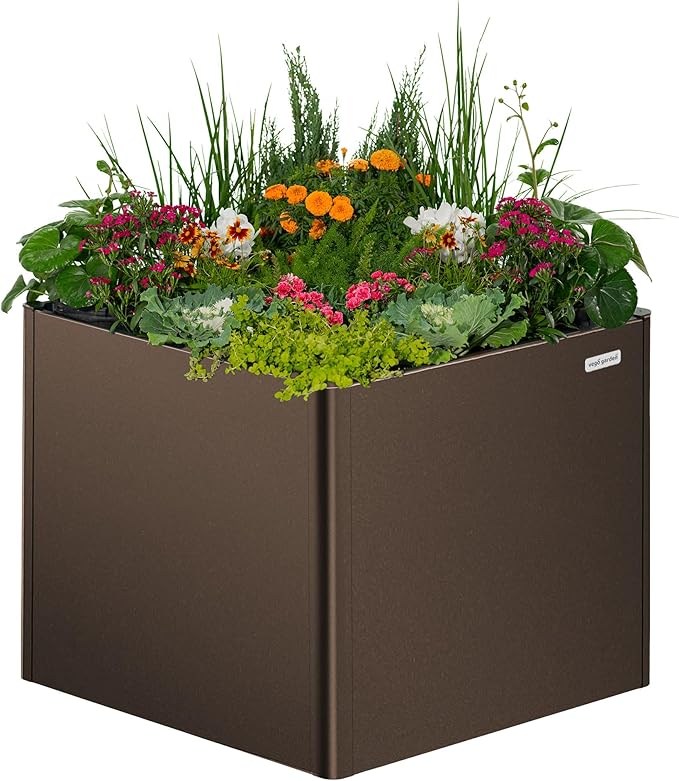 Vego garden 32" Extra Tall Raised Garden Bed, 42" x 42" Modern Raised Garden Beds Kit, Metal Planter Box for Vegetables Flowers Fruits, Umber Brown