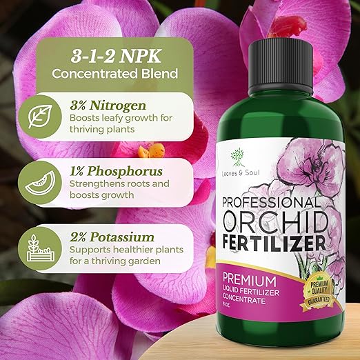 Professional Liquid Indoor Orchid Fertilizer | 3-1-2 Concentrate for Plants and Flowers | Multi-Purpose Blend & Gardening Supplies | 8 oz Bottle