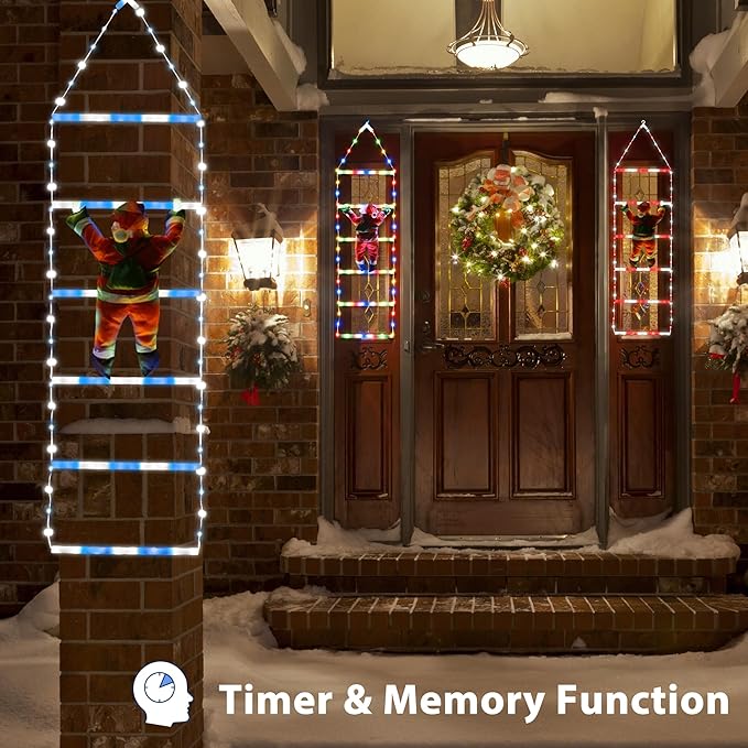 Toodour LED Christmas Light - 2.5FT Christmas Decorative Ladder Lights with Santa Claus, Xmas Decorations Light for Indoor Outdoor, Window, Garden, Home, Wall, Xmas Tree Decor - White & Blue